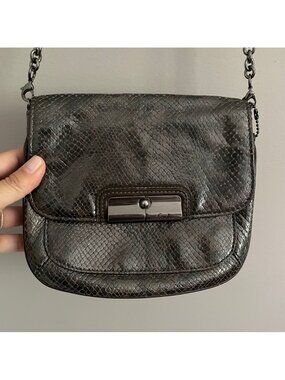Vintage Coach Gray Kristin Snakeskin Print Leather Crossbody Bag - Small